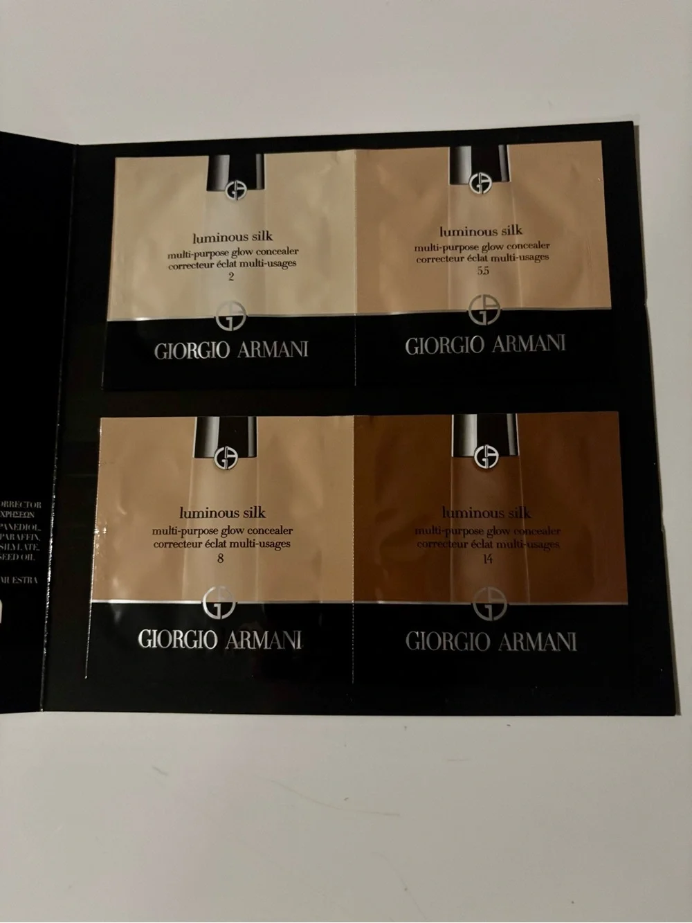 New Armani Luminous Silk Concealer 4-shade packet & Benefit Foundation Samples